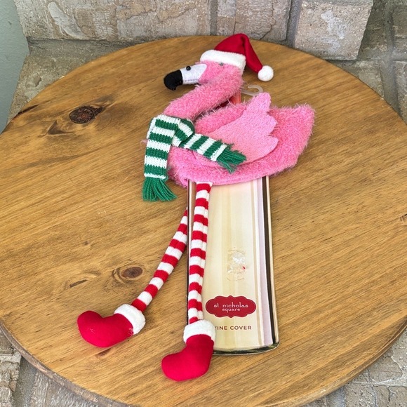 Festive Pink Christmas Flamingo Wine Cover 16" by St. Nicholas Square NEW - Picture 7 of 13